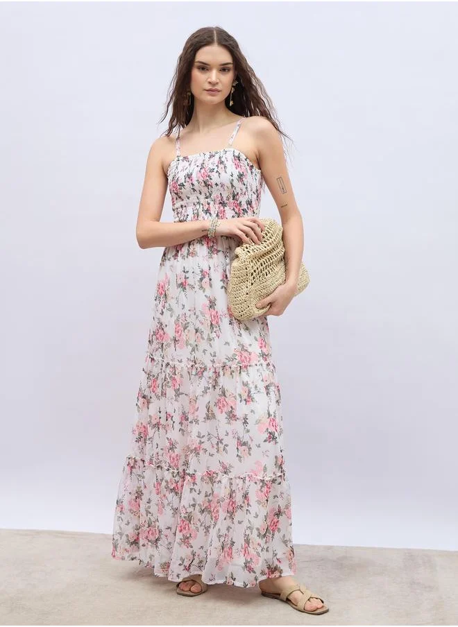 ستايلي Styli Tie Strap Floral Tiered Maxi Dress