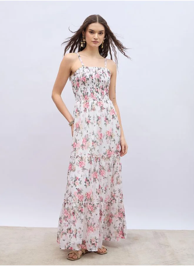ستايلي Styli Tie Strap Floral Tiered Maxi Dress