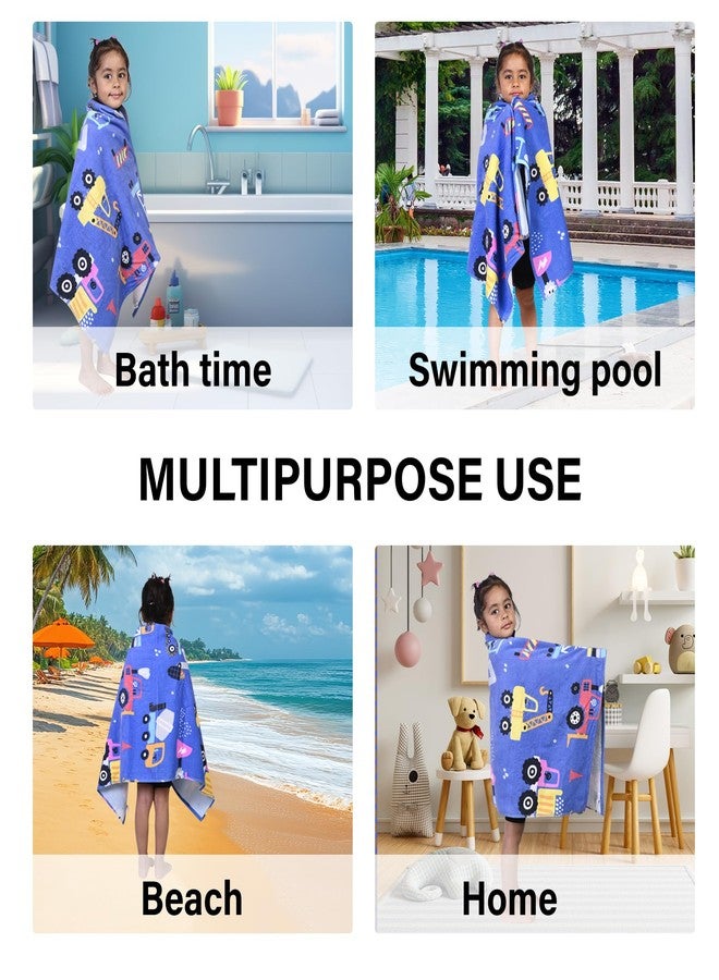 MumsLap Kids Bath Towel Blue Color Crane and Trucks Print Towel for Baby Girl & Boy | Premium Soft & Absorbent 100% Cotton Drying Towels |380 GSM |Versatile for Bath, Pool and Beach_(Pack of 1) - Image 5