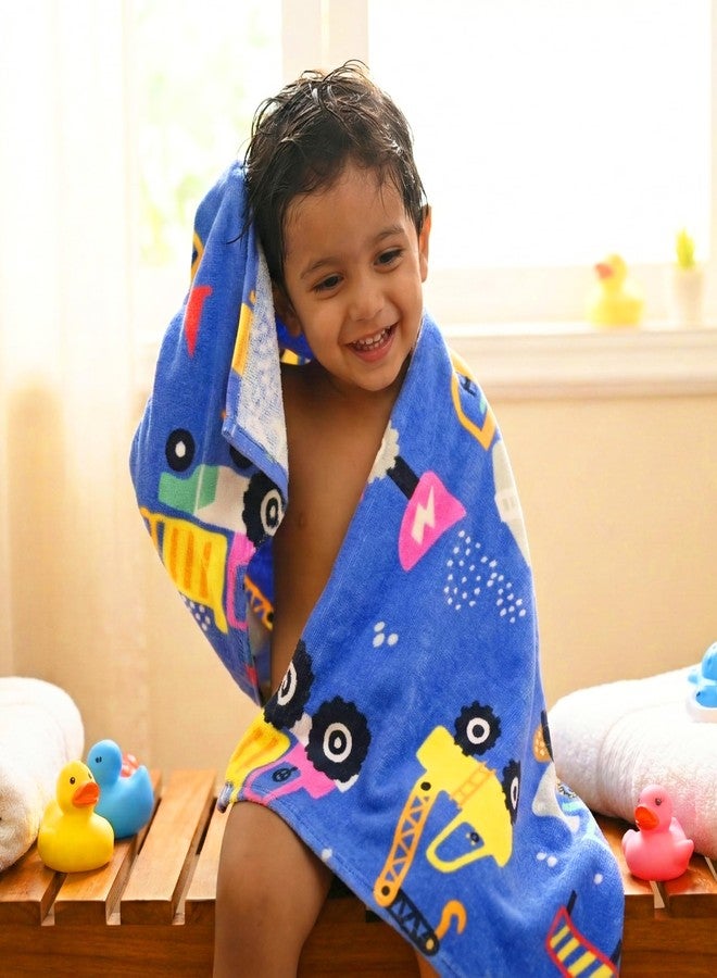 MumsLap Kids Bath Towel Blue Color Crane and Trucks Print Towel for Baby Girl & Boy | Premium Soft & Absorbent 100% Cotton Drying Towels |380 GSM |Versatile for Bath, Pool and Beach_(Pack of 1) - Image 2