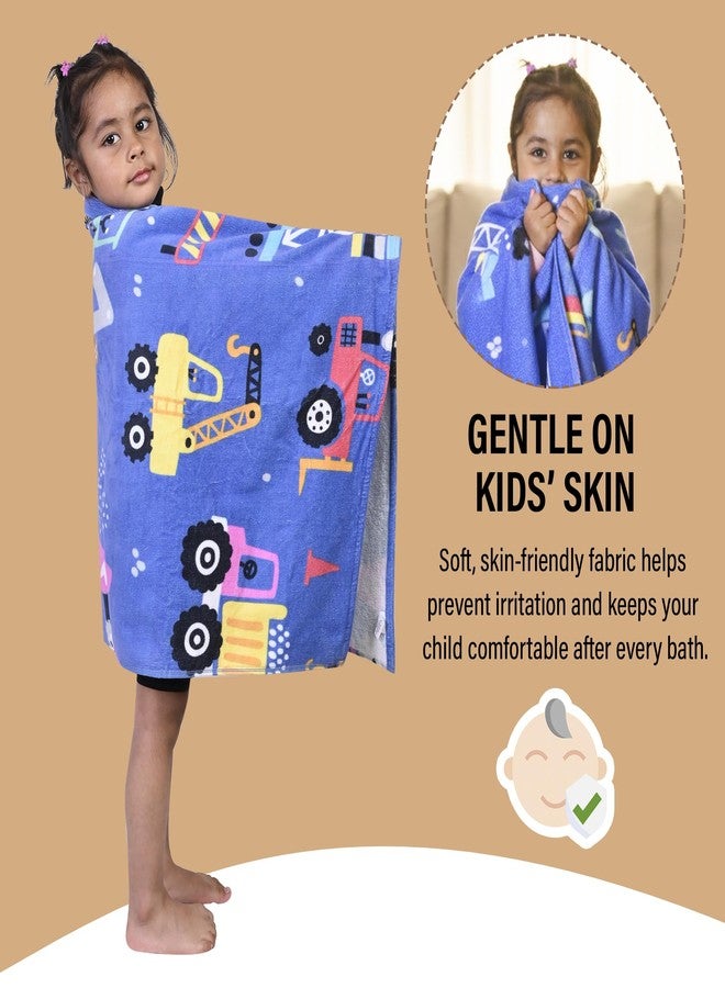 MumsLap Kids Bath Towel Blue Color Crane and Trucks Print Towel for Baby Girl & Boy | Premium Soft & Absorbent 100% Cotton Drying Towels |380 GSM |Versatile for Bath, Pool and Beach_(Pack of 1) - Image 3