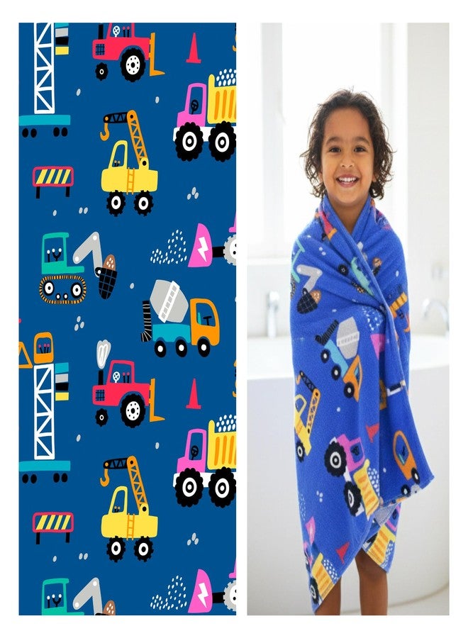 MumsLap Kids Bath Towel Blue Color Crane and Trucks Print Towel for Baby Girl & Boy | Premium Soft & Absorbent 100% Cotton Drying Towels |380 GSM |Versatile for Bath, Pool and Beach_(Pack of 1) - Image 1