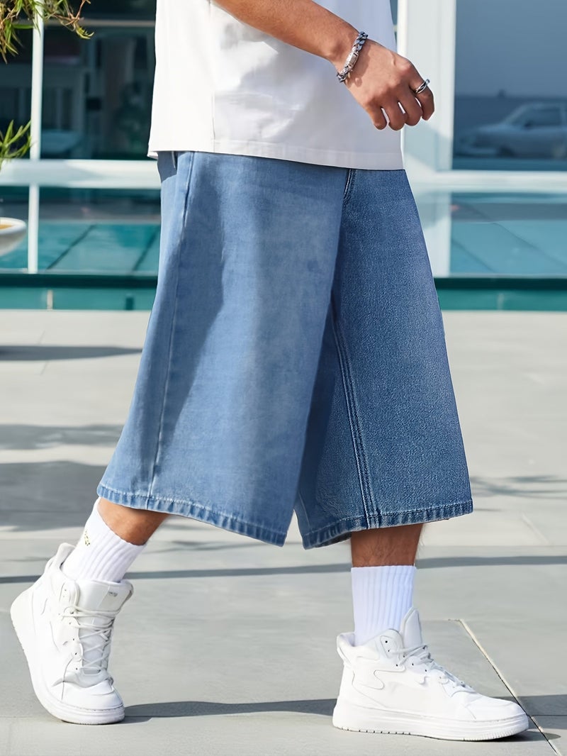New American Style Oversized Washed Baggy Wide-Leg Capris Jeans Men's Korean Casual Summer Streetwear Teenager Preppy Style Ultra Loose Denim Pants Unisex - Image 4