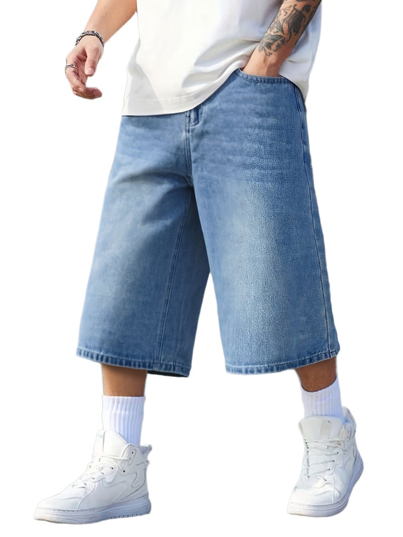 New American Style Oversized Washed Baggy Wide-Leg Capris Jeans Men's Korean Casual Summer Streetwear Teenager Preppy Style Ultra Loose Denim Pants Unisex - Image 1