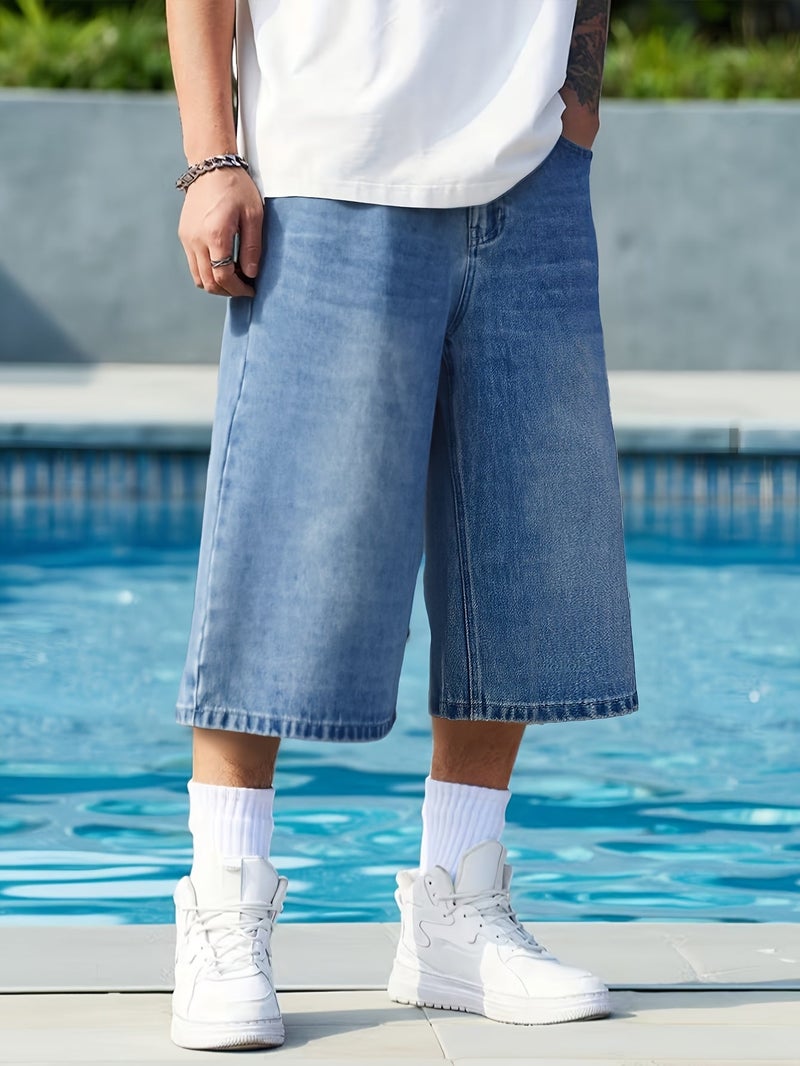 New American Style Oversized Washed Baggy Wide-Leg Capris Jeans Men's Korean Casual Summer Streetwear Teenager Preppy Style Ultra Loose Denim Pants Unisex - Image 5
