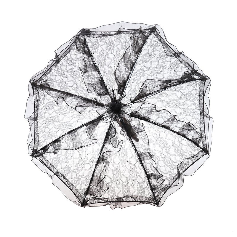 LUOEM Wedding Lace Parasol Umbrella Wedding Bride Umbrella Black Photo Prop for Bridal Decoration - Size Small - Image 2