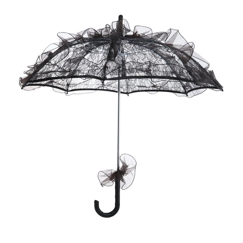 LUOEM Wedding Lace Parasol Umbrella Wedding Bride Umbrella Black Photo Prop for Bridal Decoration - Size Small - Image 1