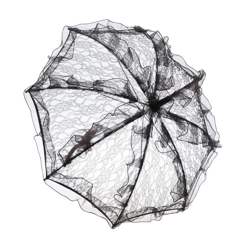 LUOEM Wedding Lace Parasol Umbrella Wedding Bride Umbrella Black Photo Prop for Bridal Decoration - Size Small - Image 3