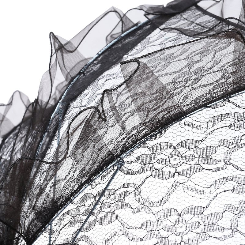 LUOEM Wedding Lace Parasol Umbrella Wedding Bride Umbrella Black Photo Prop for Bridal Decoration - Size Small - Image 5