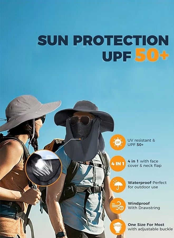 Sun Cap, 3 in 1 Sun Hat with Removable Neck Flap and Face Cover, UV Sun Protection Waterproof Bucket Hat for Fishing Hiking Camping - Image 2