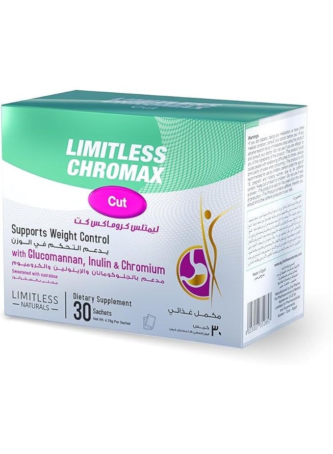 Limitless Chromax Cut – Glucomannan & Inulin Apple Sachets – Natural Weight Loss, Appetite Support & Metabolism Booster – Chromium, Green Tea & Green Coffee – 30 Sachets.