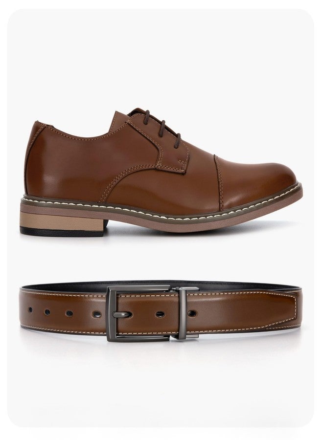 تشاورين حزام رجالي قابل للعكس من تشاورين، قطعة واحدة - حزام جلدي رسمي بعرض 1.25 بوصة - قابل للتعديل ليناسب مقاسك لإطلالة أنيقة، لون فضي لامع/أسود/بني، مقاس خصر قابل للتعديل من 32 إلى 34 بوصة - Image 3