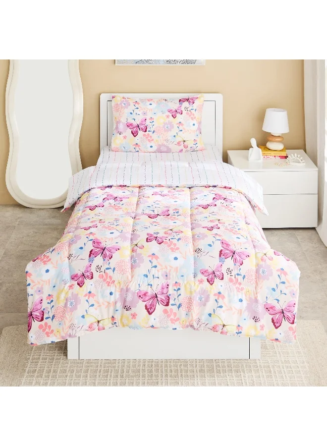 هوم بوكس طقم لحاف مايكروفايبر من Ivy Slumber بتصميم بتلات - قطعتين - مقاس فردي 135x220 سم
