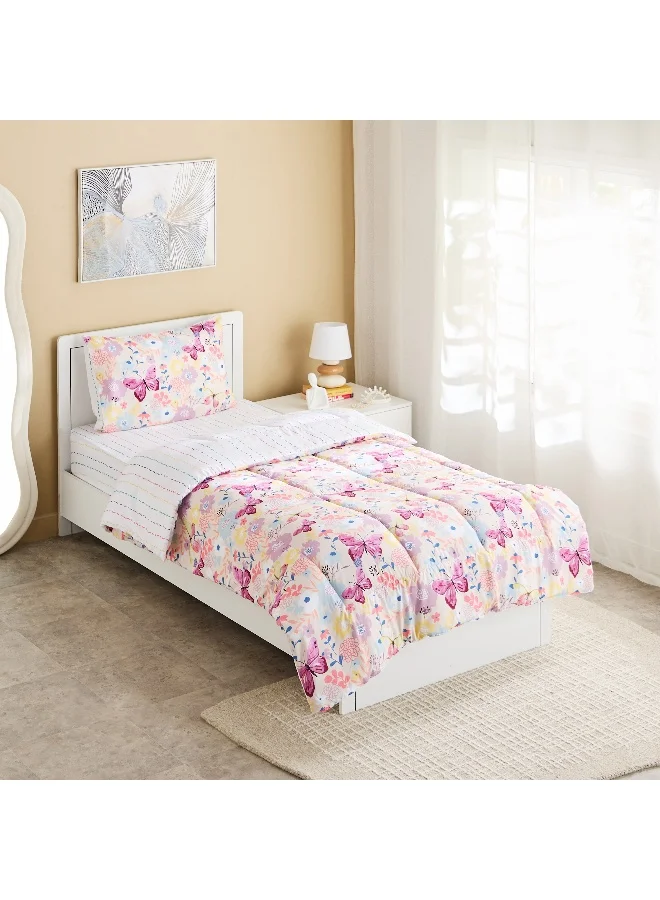 هوم بوكس طقم لحاف مايكروفايبر من Ivy Slumber بتصميم بتلات - قطعتين - مقاس فردي 135x220 سم