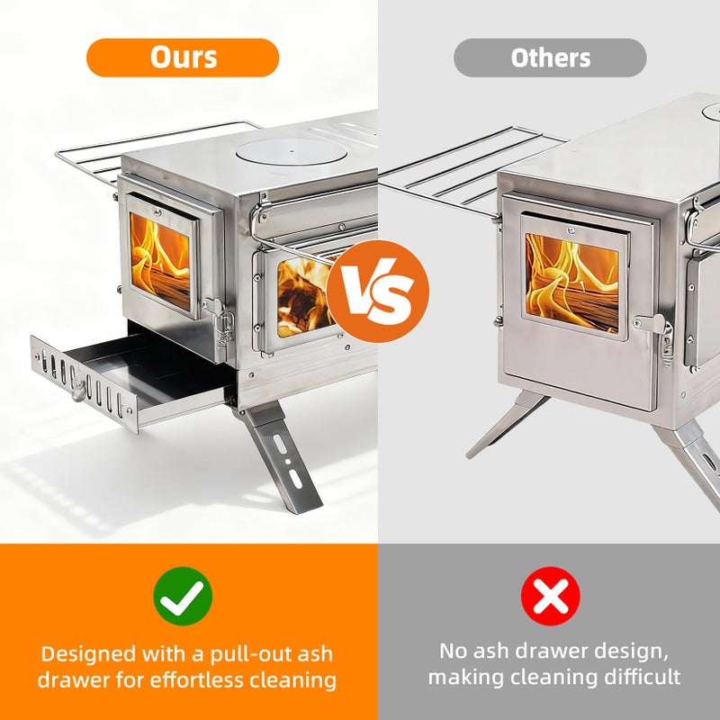 UNHO Hot Tent Stove, unho Wood Burning Stove, Portable Wood Stove with 6 Stainless Chimney Pipes for Outdoor Heating & Cooking, Ice Fishing, Hunting,Winter Warmth - Image 4