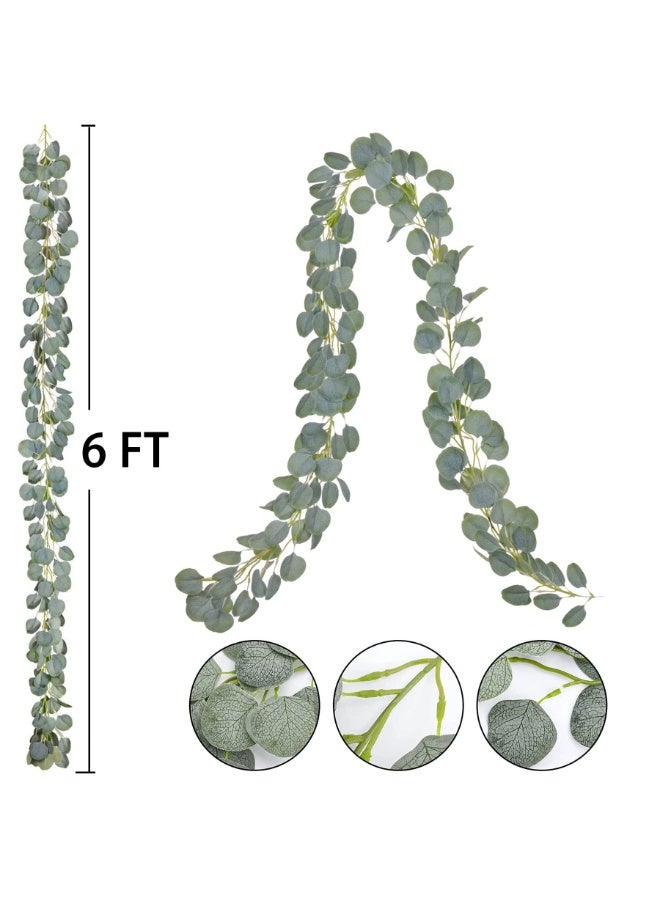 Mordely Artificial Eucalyptus Garland Fake Vines Greenery Garland Silver Dollar Eucalyptus for Room Decor Wedding Tables Bedroom Wall Garden Decoration - Image 2