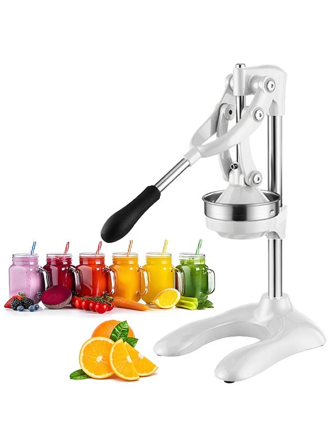 Manual Fruit Juicer, Stainless, for Orange Citrus Lemon Lime Grapefruit, Non-Slip Handle, Separates Pulp from Seeds, Easy to Use and Wash, White