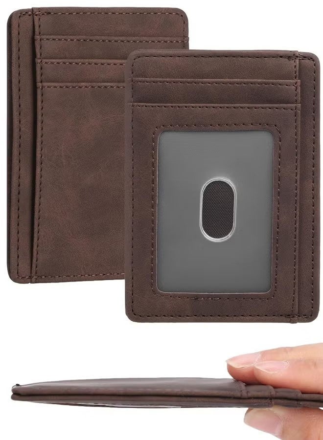 واي جيه محفظة رفيعة وعصرية بحجم صغير مع جيب أمامي وحاجز RFID للرجال والنساء محفظة حامل بطاقات جلدية (قهوة) - Image 1