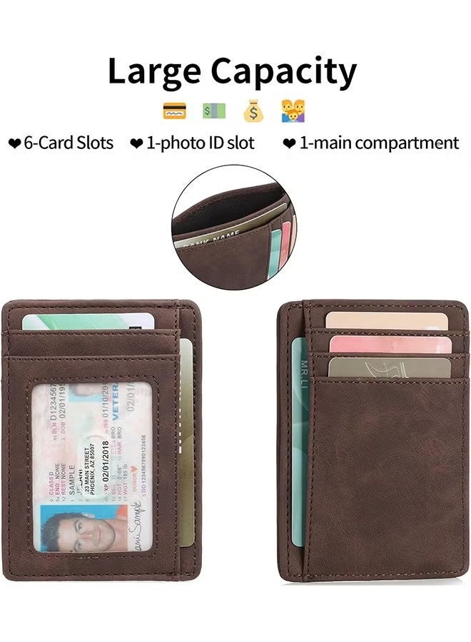 واي جيه محفظة رفيعة وعصرية بحجم صغير مع جيب أمامي وحاجز RFID للرجال والنساء محفظة حامل بطاقات جلدية (قهوة) - Image 3