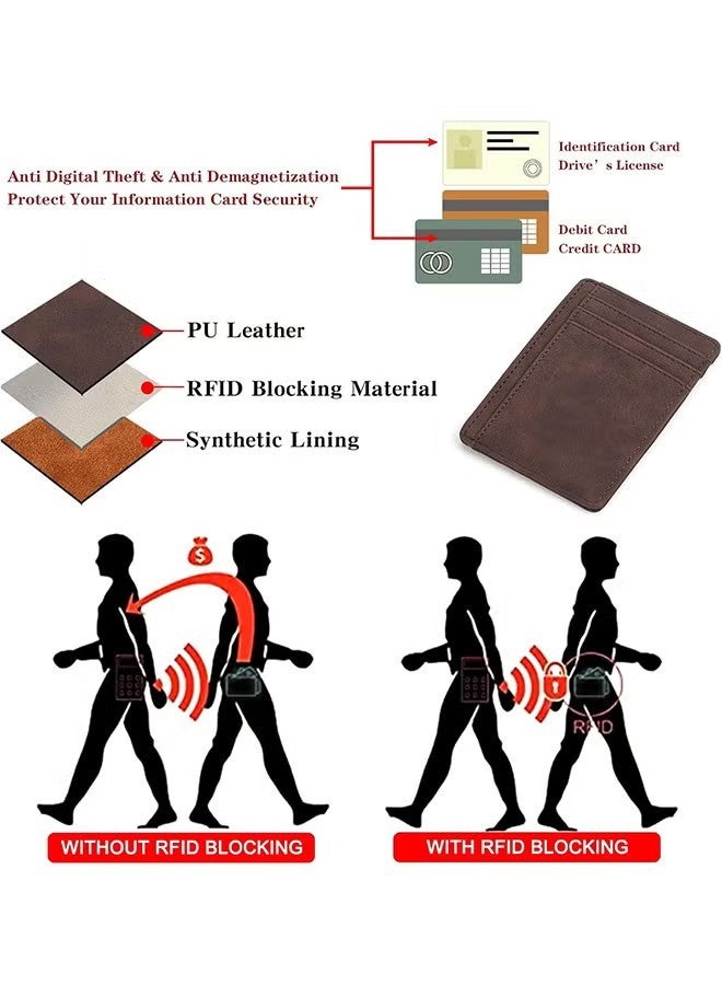 واي جيه محفظة رفيعة وعصرية بحجم صغير مع جيب أمامي وحاجز RFID للرجال والنساء محفظة حامل بطاقات جلدية (قهوة) - Image 5