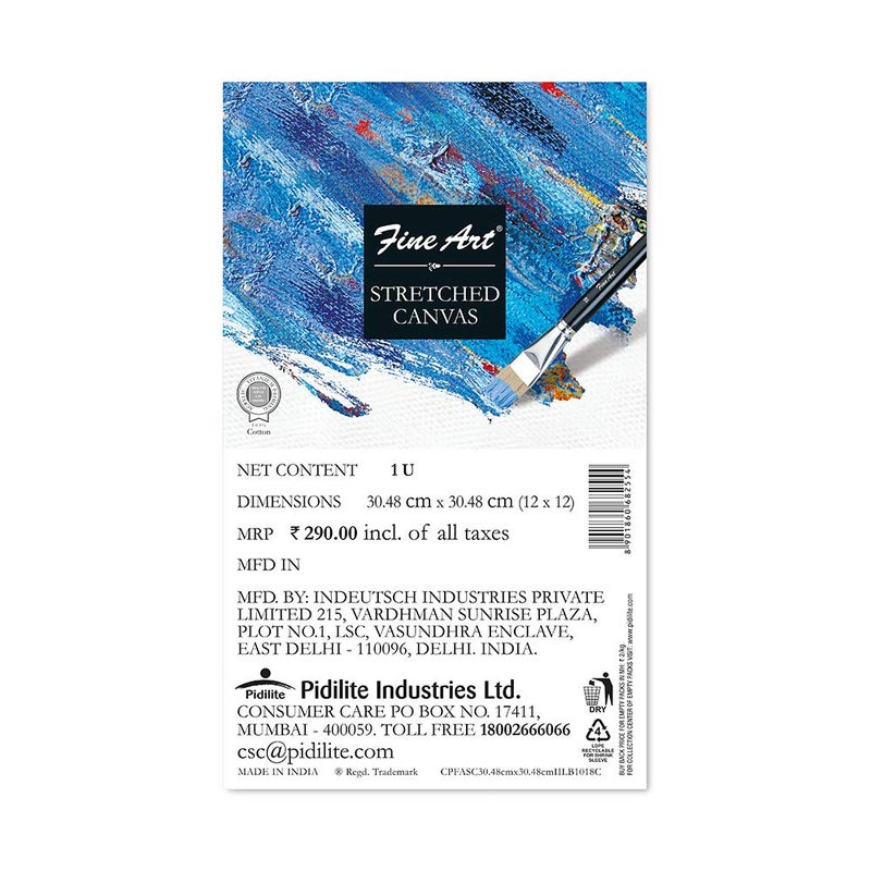 Pidilite Fine Art Stretched Canvas Back Fold for Painting, 100% Cotton Fine Grain Stretched Canvas, Ideal for Acrylic & Oil Painting (12 X 12) - Image 1