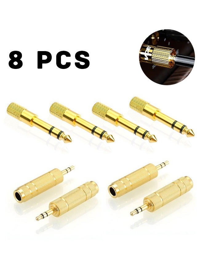 Realfrog Audio Adapter Converters (4-Pack 6.5mm Male to 3.5mm) and (4-Pack 6.35mm Plug to 3.5mm) Female Stereo for Guitar Headphone Amplifiers, Gold  - Image 1