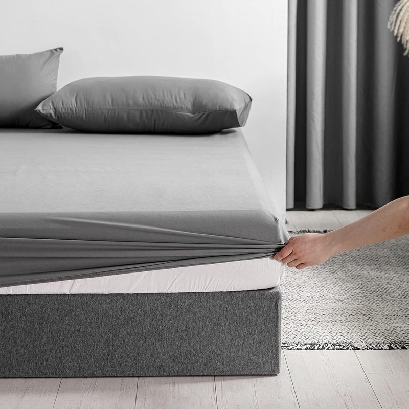 Good Nite Fitted Sheet 160 x 200 cm Grey Polyester Bed Sheet 30 cm Extra Deep Pocket Sheet Fitted Sheet Soft and Breathable Machine Washable - Image 3