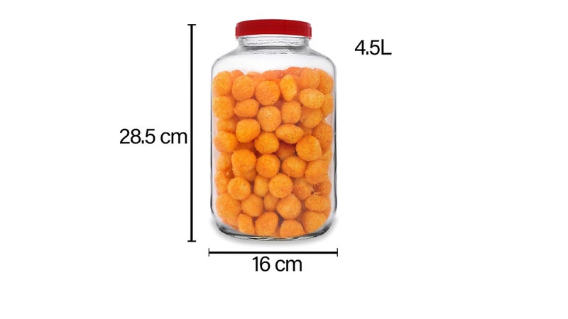 CROCO JAR Croco Glass Round Jar Air-Tight Jars With Plastic Lid Perfect For Dry Fruits, Biscuits, Cookies & Candy'S, Spices, Flacks, Pickles (4.5Ltr Pack Of 2) (Red) - Image 3