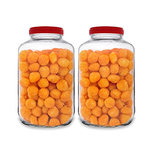 CROCO JAR Croco Glass Round Jar Air-Tight Jars With Plastic Lid Perfect For Dry Fruits, Biscuits, Cookies & Candy'S, Spices, Flacks, Pickles (4.5Ltr Pack Of 2) (Red) - Image 1
