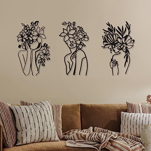 Photect 3 Pcs Metal Wall Art Decor Minimalist Abstract Woman metal Modern Line Drawing Wall Art Decor Female Single Line Home Hanging for Bedroom Kitchen Bathroom Living Room - Image 1