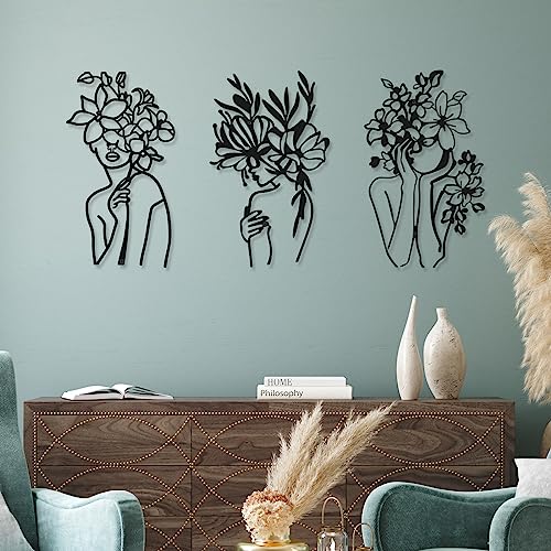 Photect 3 Pcs Metal Wall Art Decor Minimalist Abstract Woman metal Modern Line Drawing Wall Art Decor Female Single Line Home Hanging for Bedroom Kitchen Bathroom Living Room - Image 4