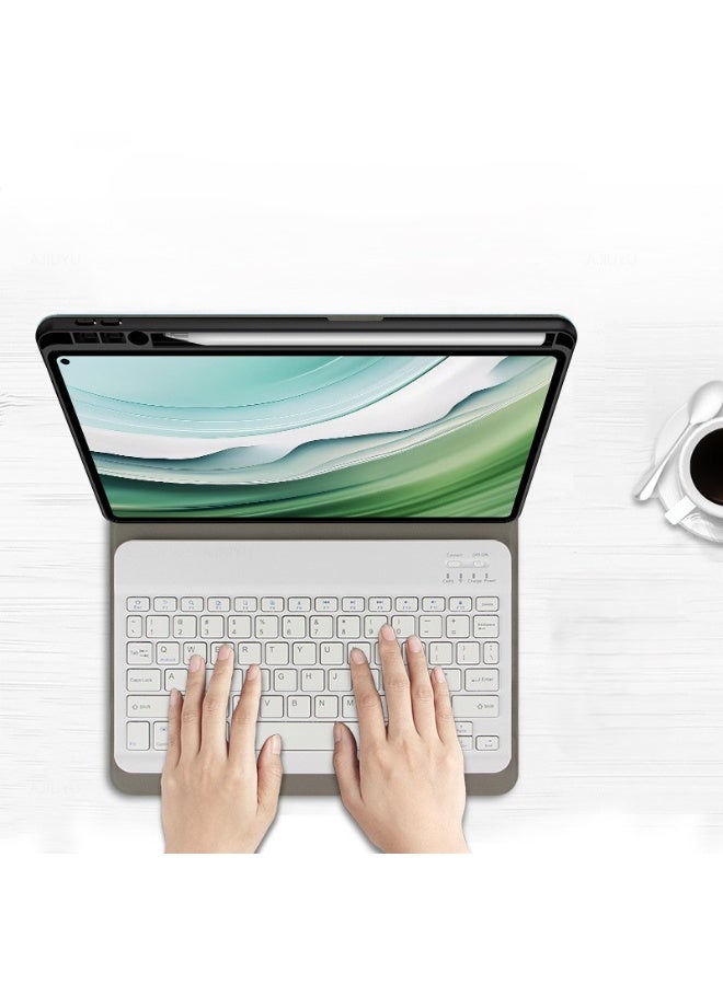عام غطاء لوحة مفاتيح بلوتوث ثنائي اللغة (عربي/إنجليزي) متوافق مع هواوي ميت باد 11 (2021)، غطاء لوحي جلدي مع لوحة مفاتيح قابلة للفصل - يحول جهازك اللوحي إلى كمبيوتر محمول بكفاءة. - Image 3