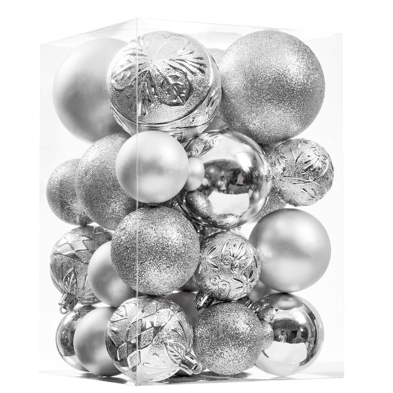 Wironlst Christmas Ball الحلي - 30 بكسل زخارف عيد الميلاد البلاستيكية المضادة للبلاستيك معلقة زخارف الكرة لحفل زفاف شجرة الأشجار (الفضة متعددة الحجم) - Image 1