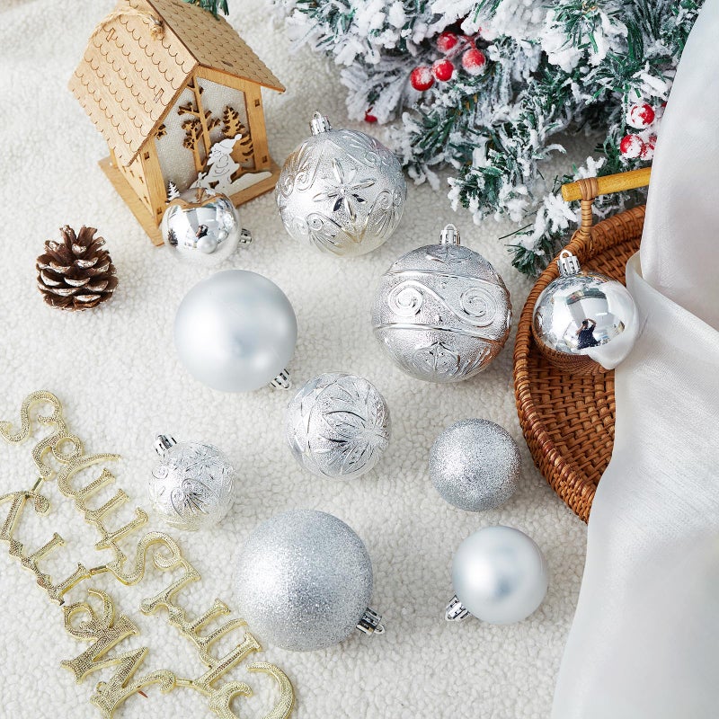 Wironlst Christmas Ball الحلي - 30 بكسل زخارف عيد الميلاد البلاستيكية المضادة للبلاستيك معلقة زخارف الكرة لحفل زفاف شجرة الأشجار (الفضة متعددة الحجم) - Image 3