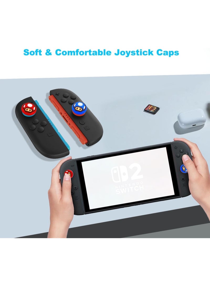 Thumb Grips Caps for Nintendo Switch 2 (2025), 4 Pcs Cute Switch 2 Joystick Caps Soft Joy Con Joystick Covers Silicone Thumbstick Button Cap Switch 2 Accessories - Red & Blue - Image 5