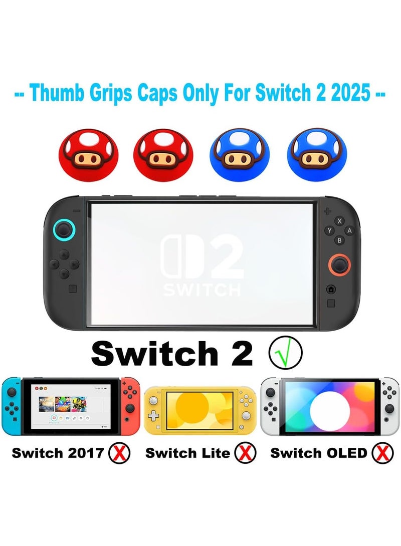 Thumb Grips Caps for Nintendo Switch 2 (2025), 4 Pcs Cute Switch 2 Joystick Caps Soft Joy Con Joystick Covers Silicone Thumbstick Button Cap Switch 2 Accessories - Red & Blue - Image 2