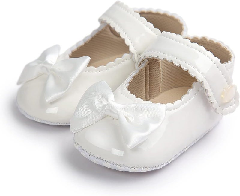 Fire Frog Baby Girls Mary Jane Burnish Pu Leather Bowknot Pincess Prewalker Christening Baptism Crib Shoes - Image 2