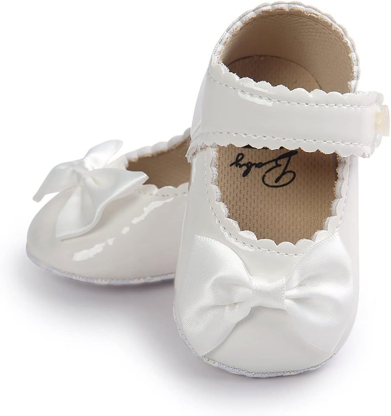 Fire Frog Baby Girls Mary Jane Burnish Pu Leather Bowknot Pincess Prewalker Christening Baptism Crib Shoes - Image 3