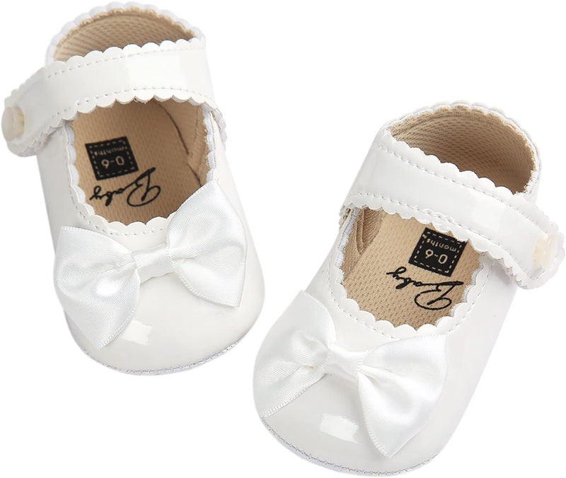 Fire Frog Baby Girls Mary Jane Burnish Pu Leather Bowknot Pincess Prewalker Christening Baptism Crib Shoes - Image 1