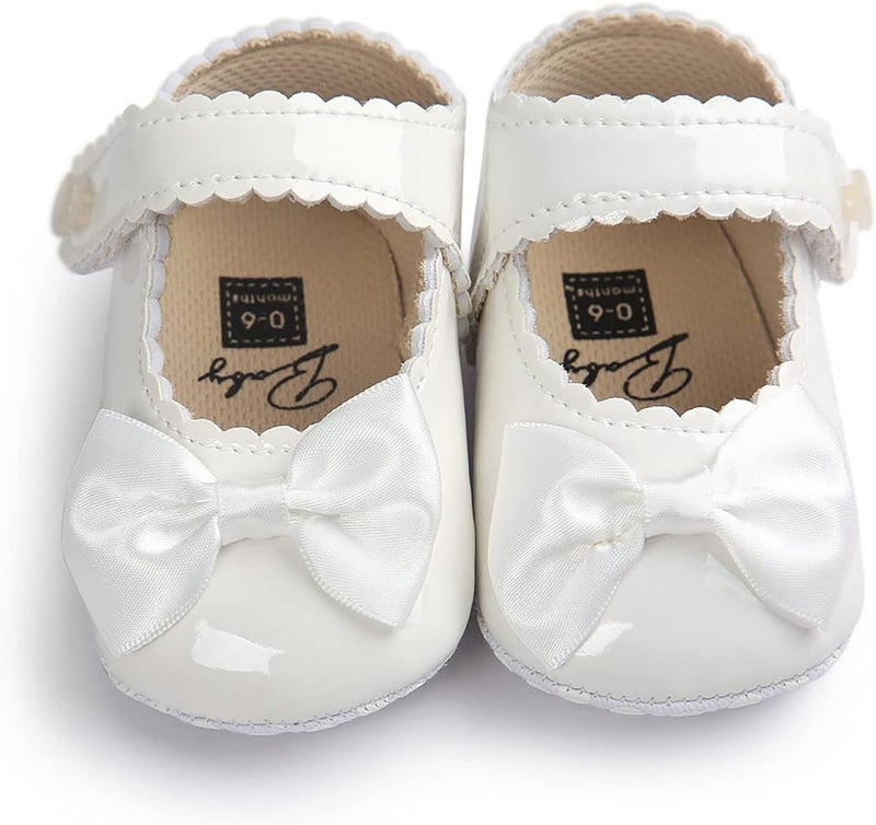 Fire Frog Baby Girls Mary Jane Burnish Pu Leather Bowknot Pincess Prewalker Christening Baptism Crib Shoes - Image 4