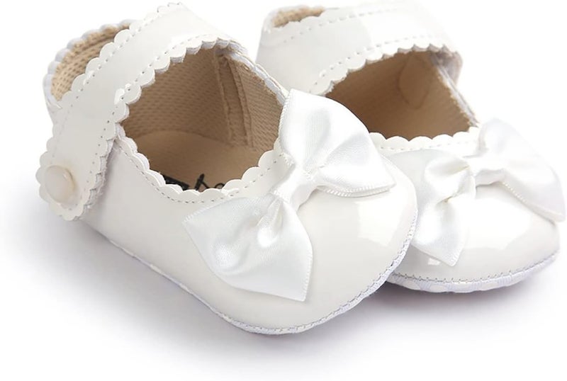 Fire Frog Baby Girls Mary Jane Burnish Pu Leather Bowknot Pincess Prewalker Christening Baptism Crib Shoes - Image 5