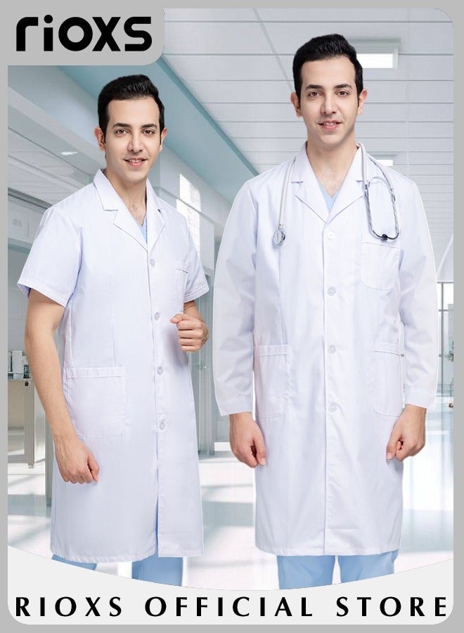 RIOXS Men Scrubs Lab Coat Scrubs Medical Uniform Scrubs Set Medical Scrubs Short Sleeve Coat Scrubs Top For Dental Laboratory  - Image 4
