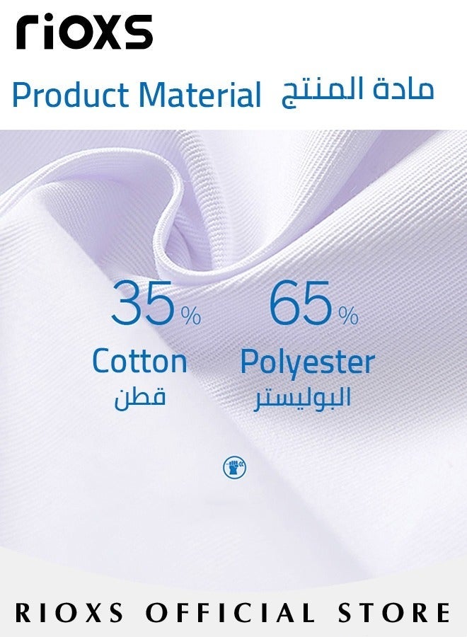 RIOXS Men's Surgical Scrubs Lab Coats Medical Uniforms Front-buttoned Surgical Scrub Set with Pockets Professional Solid-Color Medical Short-Sleeve Top Dental Lab, White - Image 5
