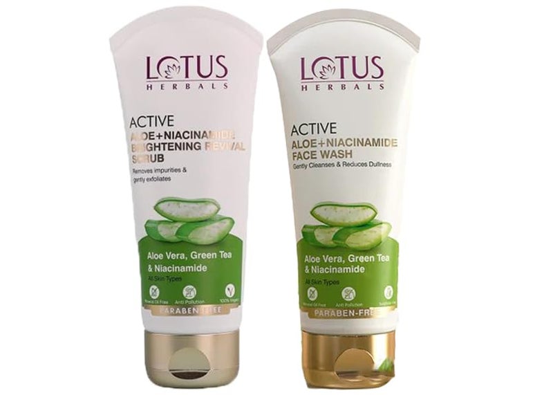 LOTUS HERBALS Lotus Herbals Active Aloe Niacinamide Brightening FACE WASH 100g Scrub 100g Set of 2 - Image 1