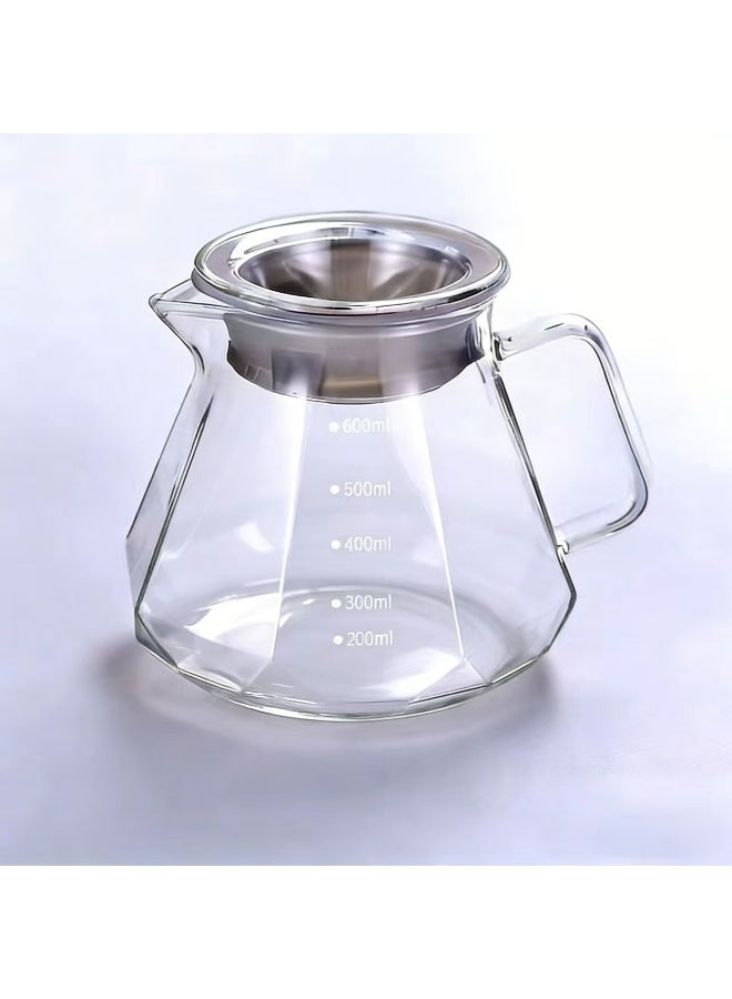 Transparent V60 Glass Coffee Pot,600mL Coffee Maker Octagonal Style, Teapot Glass Pot Pour Over Coffee with Lid for Drip Coffee Makers, V60 Glass Coffee Server, Coffee Dripper - Image 1