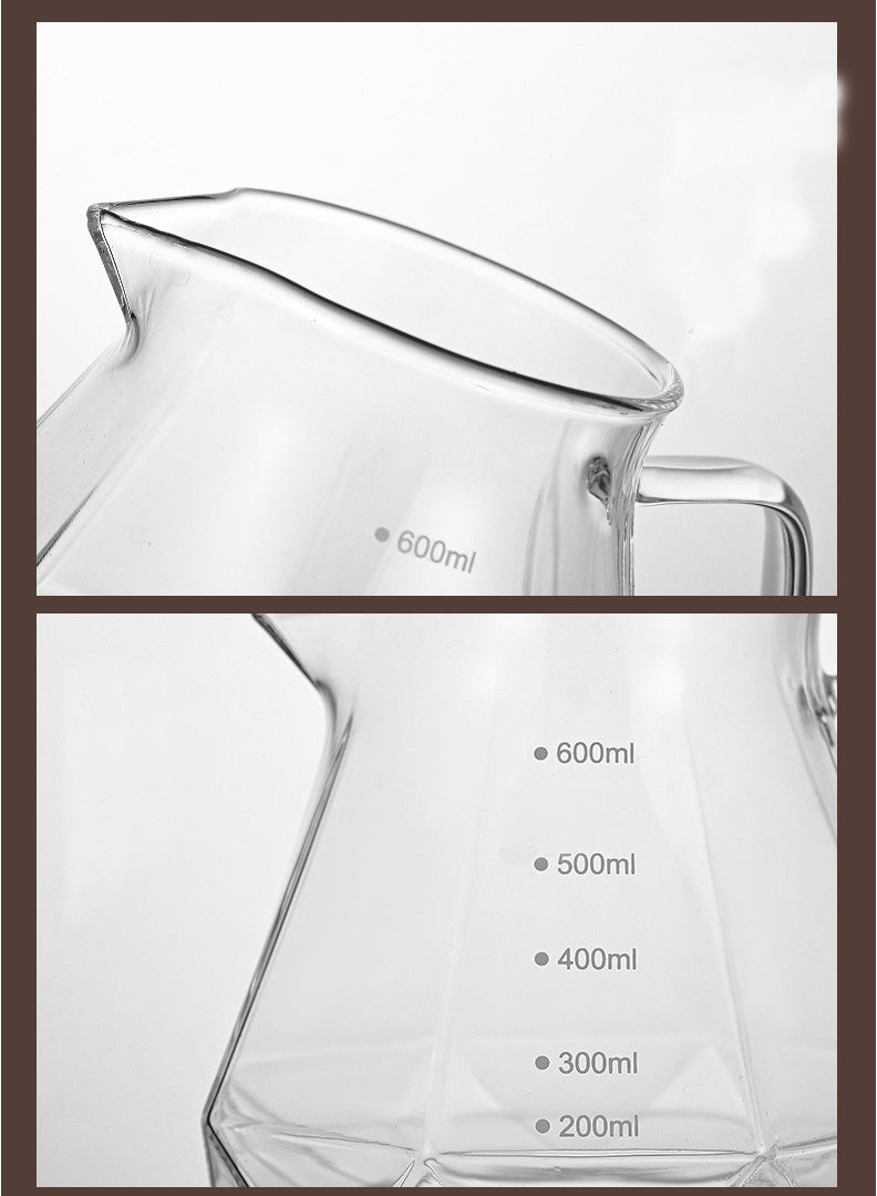 Transparent V60 Glass Coffee Pot,600mL Coffee Maker Octagonal Style, Teapot Glass Pot Pour Over Coffee with Lid for Drip Coffee Makers, V60 Glass Coffee Server, Coffee Dripper - Image 4