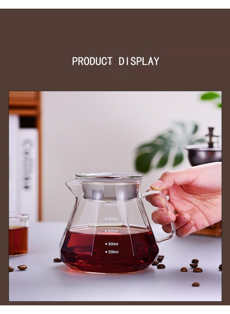 Transparent V60 Glass Coffee Pot,600mL Coffee Maker Octagonal Style, Teapot Glass Pot Pour Over Coffee with Lid for Drip Coffee Makers, V60 Glass Coffee Server, Coffee Dripper - Image 3