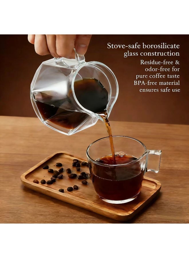 إبريق قهوة زجاجي V60، آلة صنع القهوة بسعة 600 مللي لتر بتصميم مثمن الأضلاع، إبريق زجاجي لصب القهوة يدويًا مزود بغطاء، مخصص لآلات القهوة بالتنقيط، إبريق قهوة زجاجي V60، مصفاة قهوة (شفافة) - Image 5