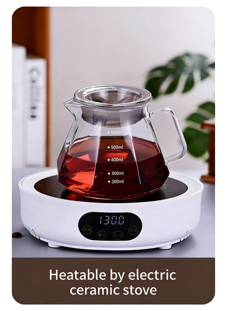 إبريق قهوة زجاجي V60، آلة صنع القهوة بسعة 600 مللي لتر بتصميم مثمن الأضلاع، إبريق زجاجي لصب القهوة يدويًا مزود بغطاء، مخصص لآلات القهوة بالتنقيط، إبريق قهوة زجاجي V60، مصفاة قهوة (شفافة) - Image 2