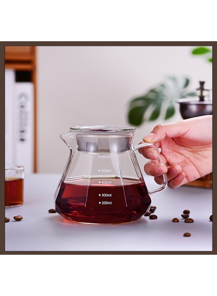 إبريق قهوة زجاجي V60، آلة صنع القهوة بسعة 600 مللي لتر بتصميم مثمن الأضلاع، إبريق زجاجي لصب القهوة يدويًا مزود بغطاء، مخصص لآلات القهوة بالتنقيط، إبريق قهوة زجاجي V60، مصفاة قهوة (شفافة) - Image 4